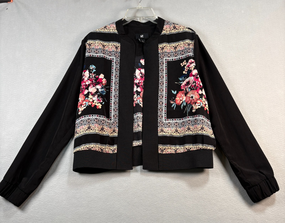 iZ Byer Black Floral Scarf Print Open Front Jacket XL